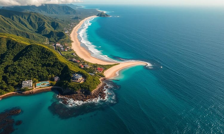 Aerial view of Costa Rica's Pacific coastline showing luxury developments where foreign millionaires are investing