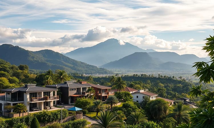 Costa Rican landscape with modern development and mountains showcasing GAP's Expert-Guided Investments in Costa Rica