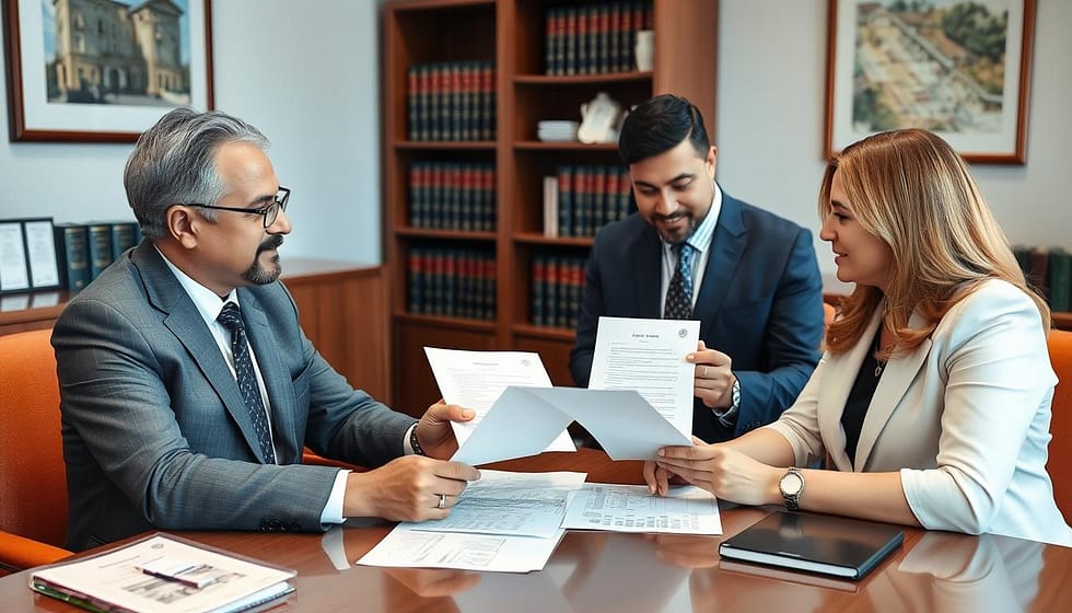 Professional Costa Rican legal advisors reviewing investment documents with clients Professional Costa Rican legal advisors reviewing investment documents with clients