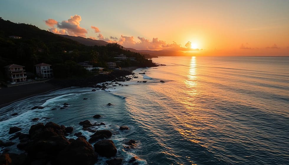 Sunset view of Costa Rican coastline representing investment potential through equity management Sunset view of Costa Rican coastline representing investment potential through equity management