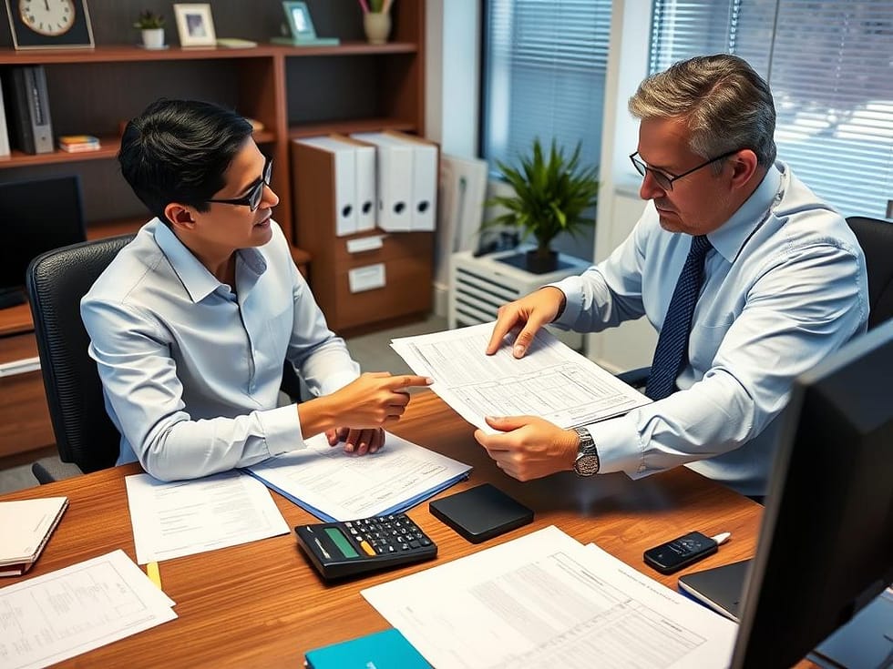 Professional accountant explaining Costa Rican tax forms to a client Professional accountant explaining Costa Rican tax forms to a client