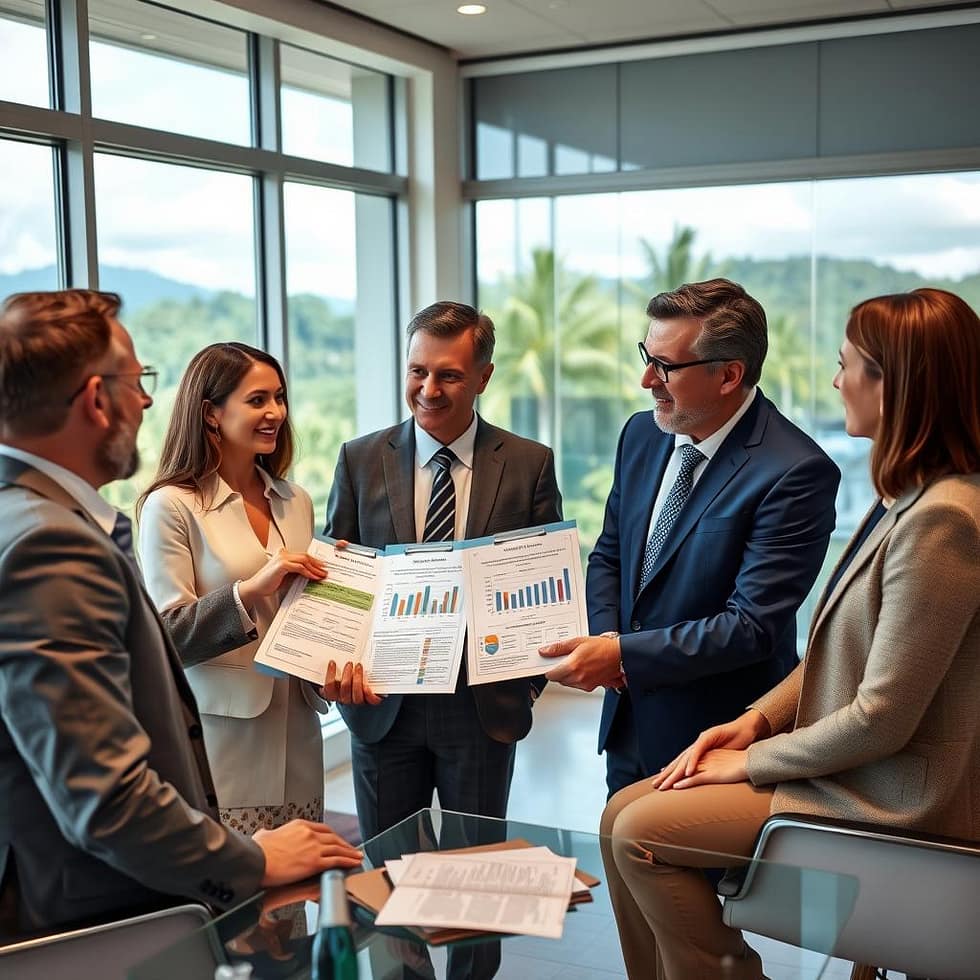 Professional tax consultant explaining Costa Rica's territorial tax system to foreign millionaire clients Professional tax consultant explaining Costa Rica's territorial tax system to foreign millionaire clients